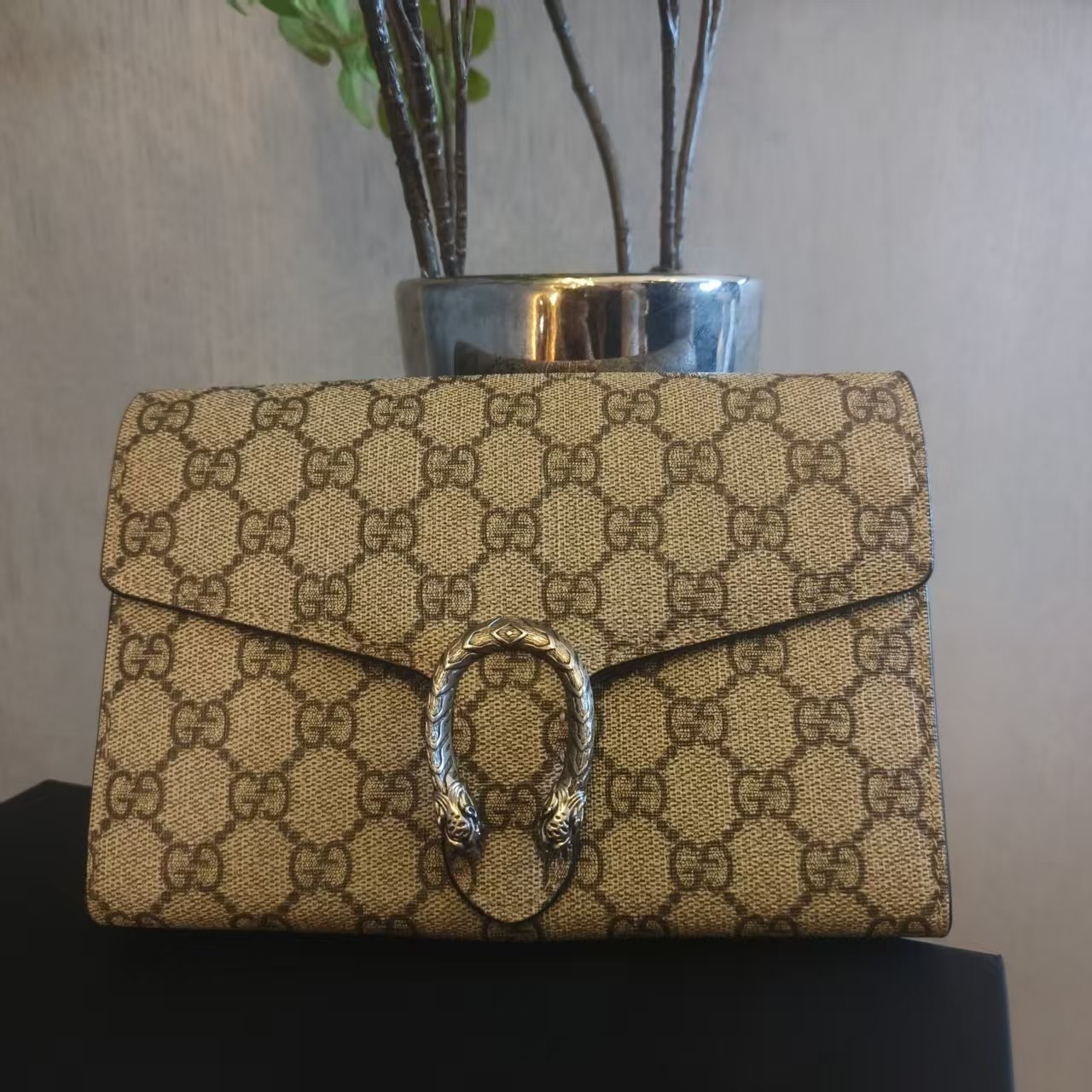 99新 GUCCI/古驰 95新 灰色酒神 大号 单肩包