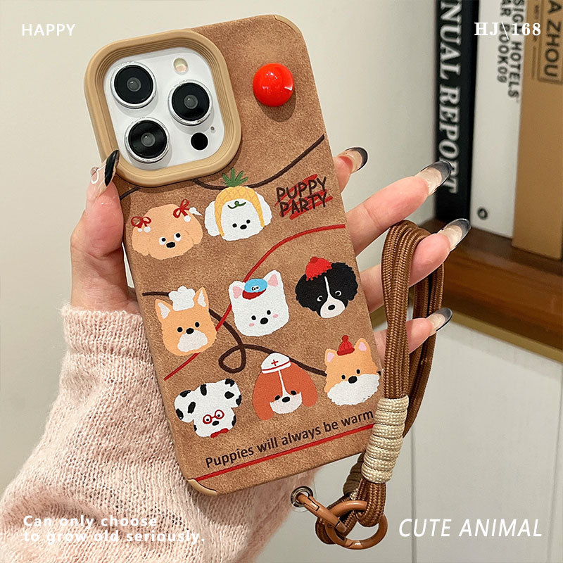 可爱狗狗挂绳软壳适用iphone16手机壳苹果15/14保护套13高级感ins
