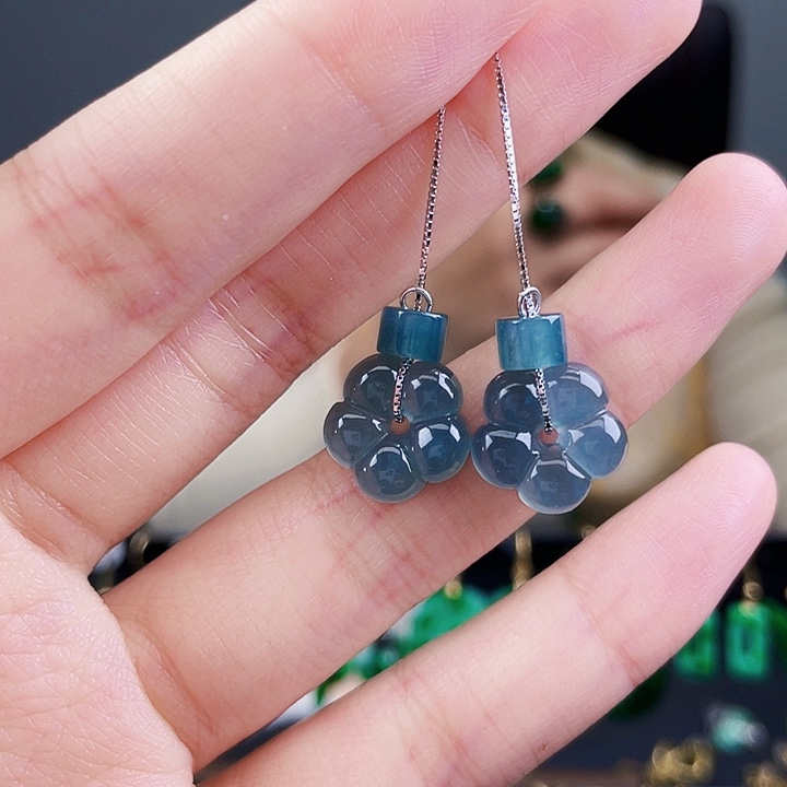 翡翠耳饰银S925镶嵌饰品