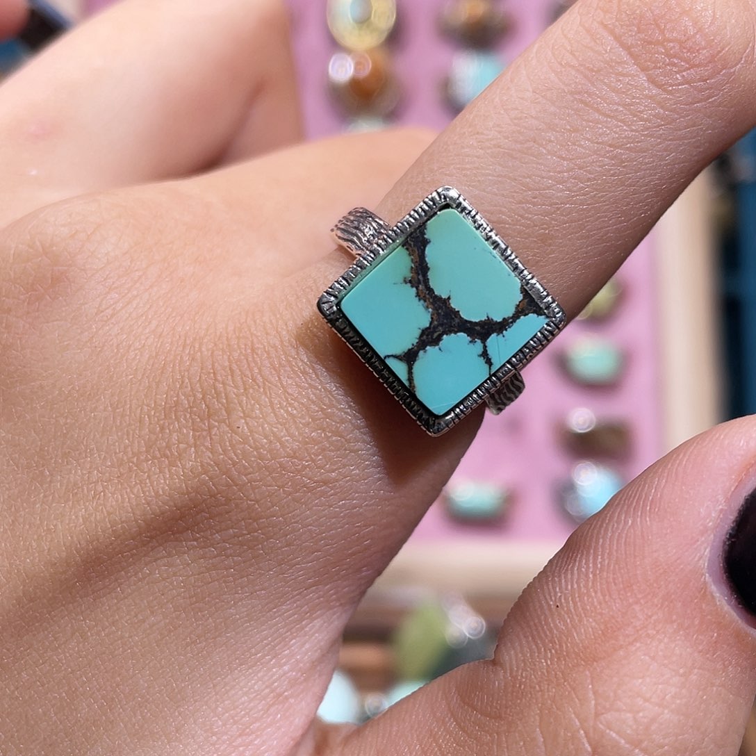 代***刀绿松石银S925镶嵌戒指