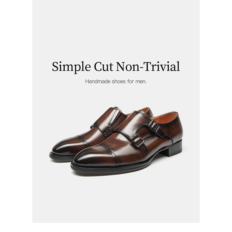 小牛皮+固特异+全皮底+鱼骨琴底+一脚蹬孟克商务皮鞋9050115