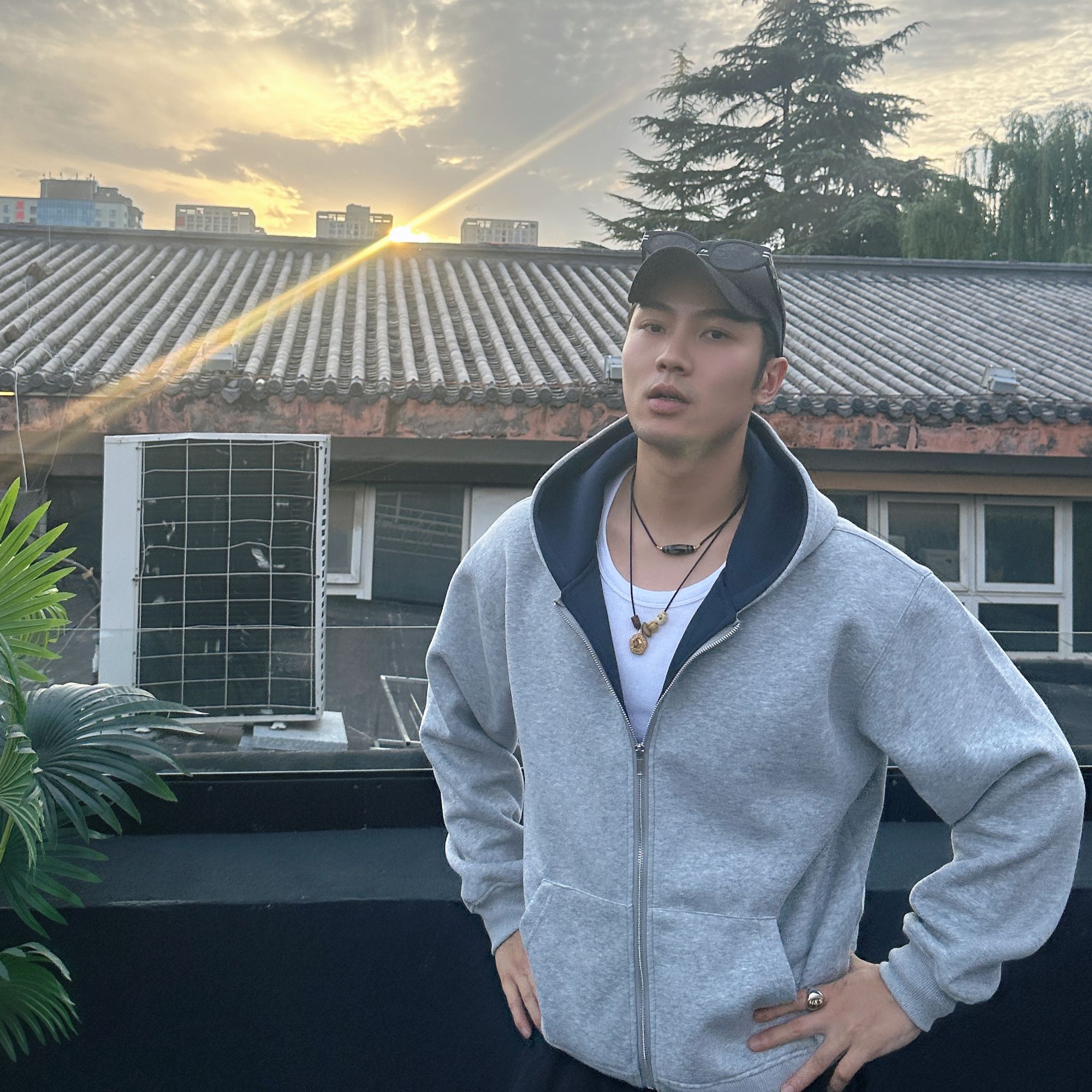 DM秋季重磅拼接撞色拉链款连帽百搭卫衣开衫运动外套美式休闲帽衫