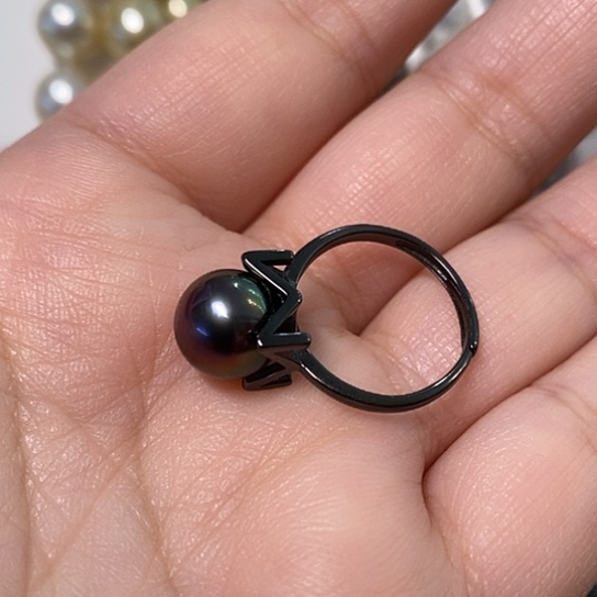 海水珍珠戒指银S925镶嵌9-10