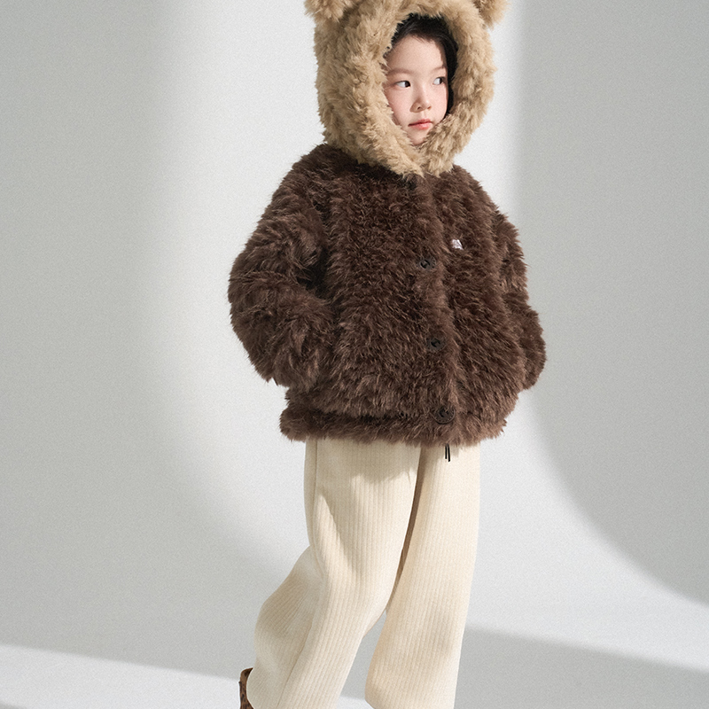 史豌豆女童加厚毛毛小熊外套 Y4490