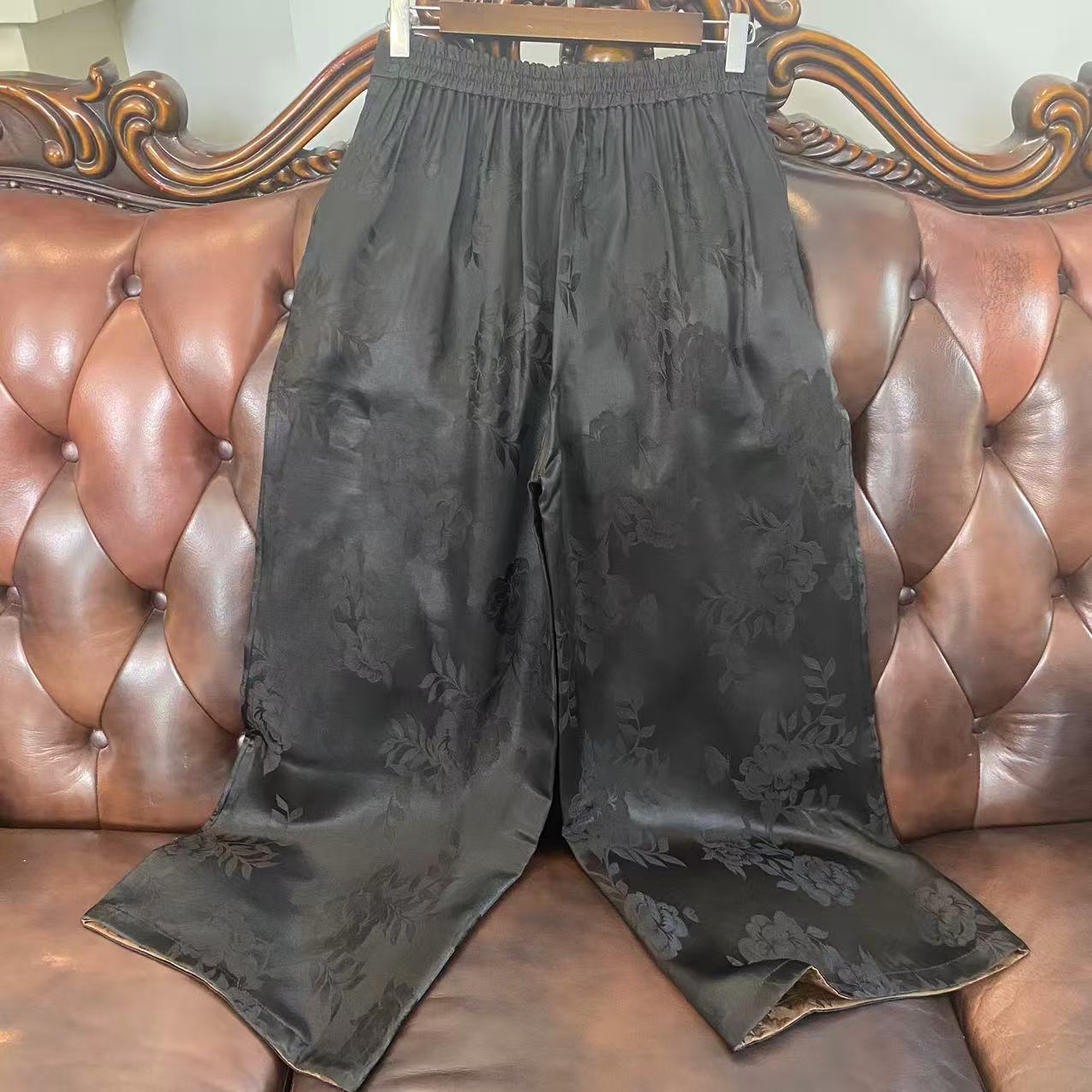 香云纱双面穿花绸休闲直筒裤 60163923-340477