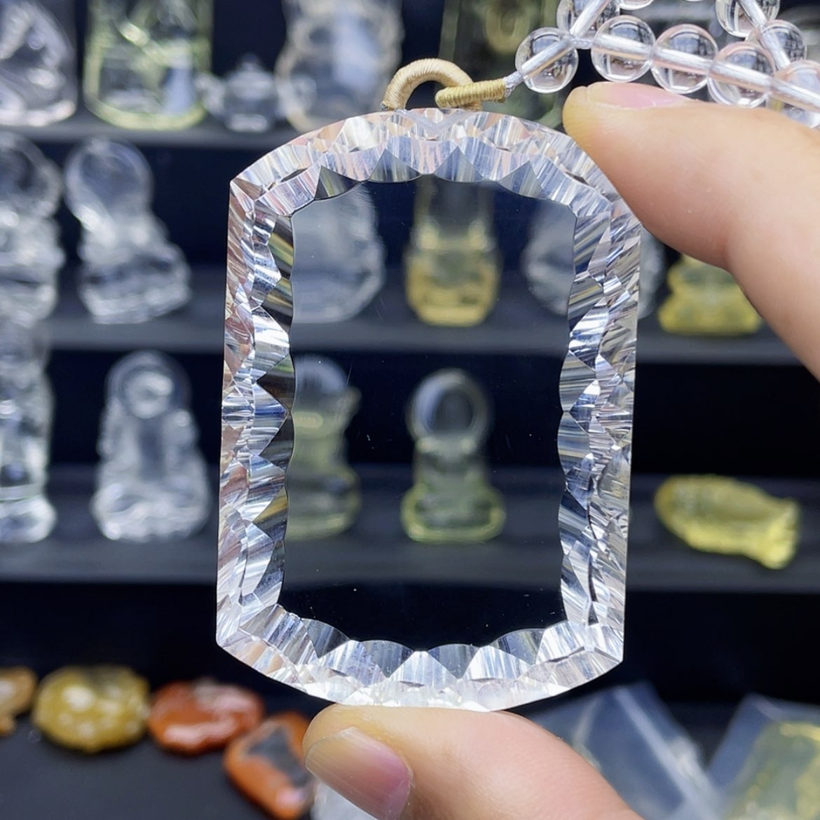 【闪购商品】水晶颈饰未镶嵌白水晶千禧面平安无事牌吊坠