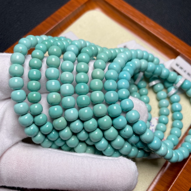 纯原矿湖北料高瓷绿松石老型圆珠单圈文玩手串男女可戴附地大证书