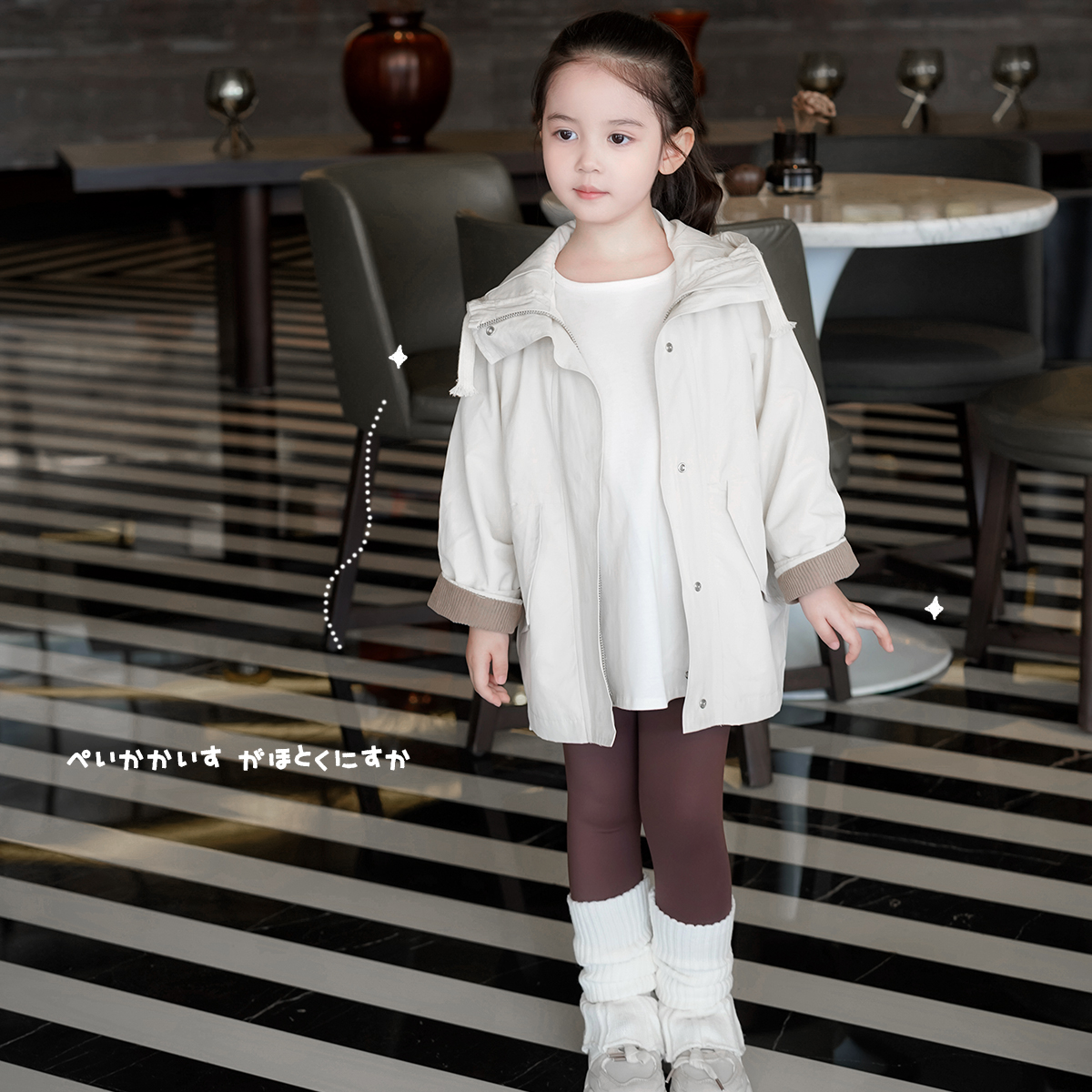 AnnieGirl秋季新款女童随性慵懒韩版连帽风衣外套休闲出街2025