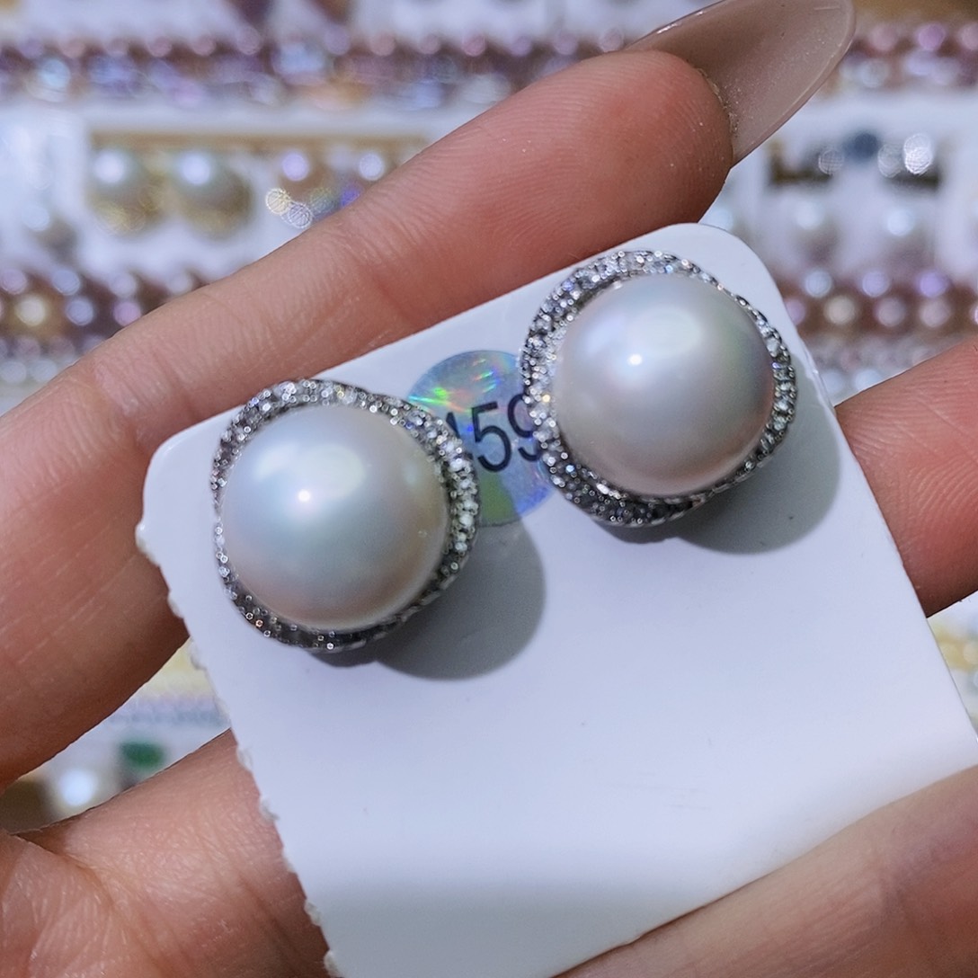 淡水珍珠耳饰银S925镶嵌