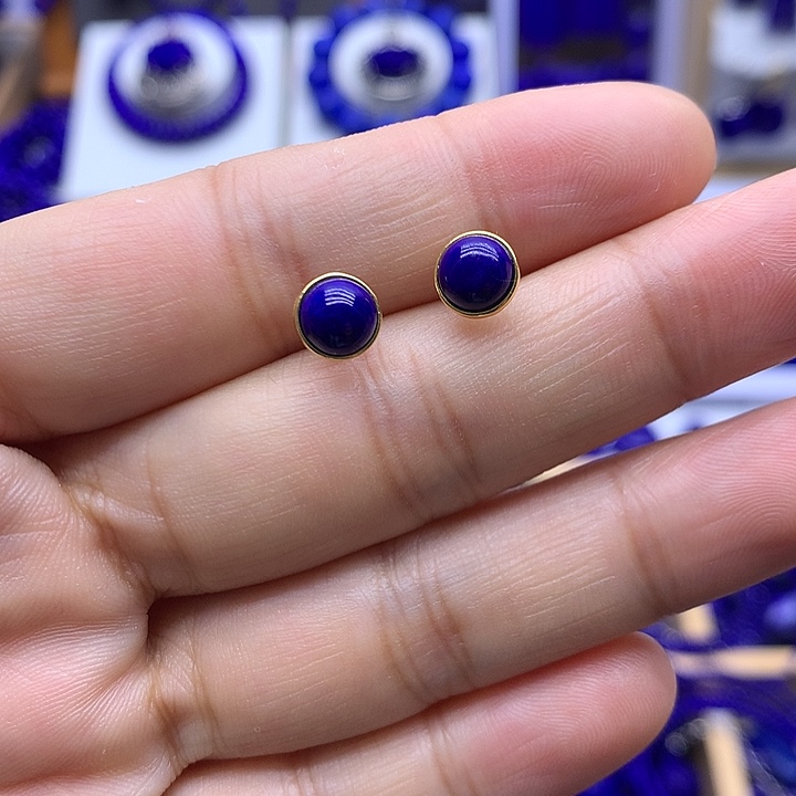 青金石银S925镀金镶嵌耳钉