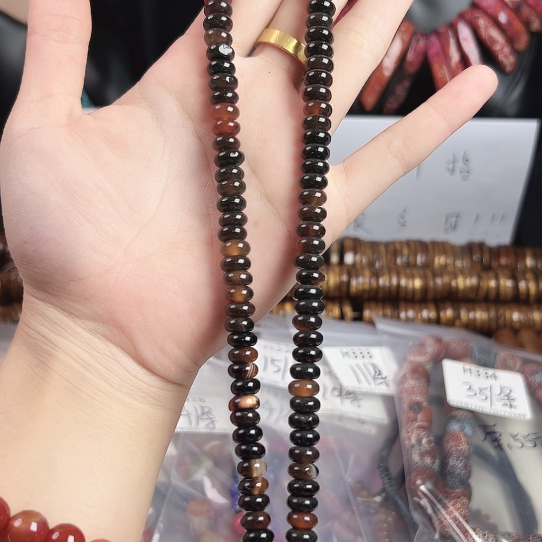 玛瑙/玉髓合金珠宝半成品h345 8m 琥珀算盘珠 无结构一条