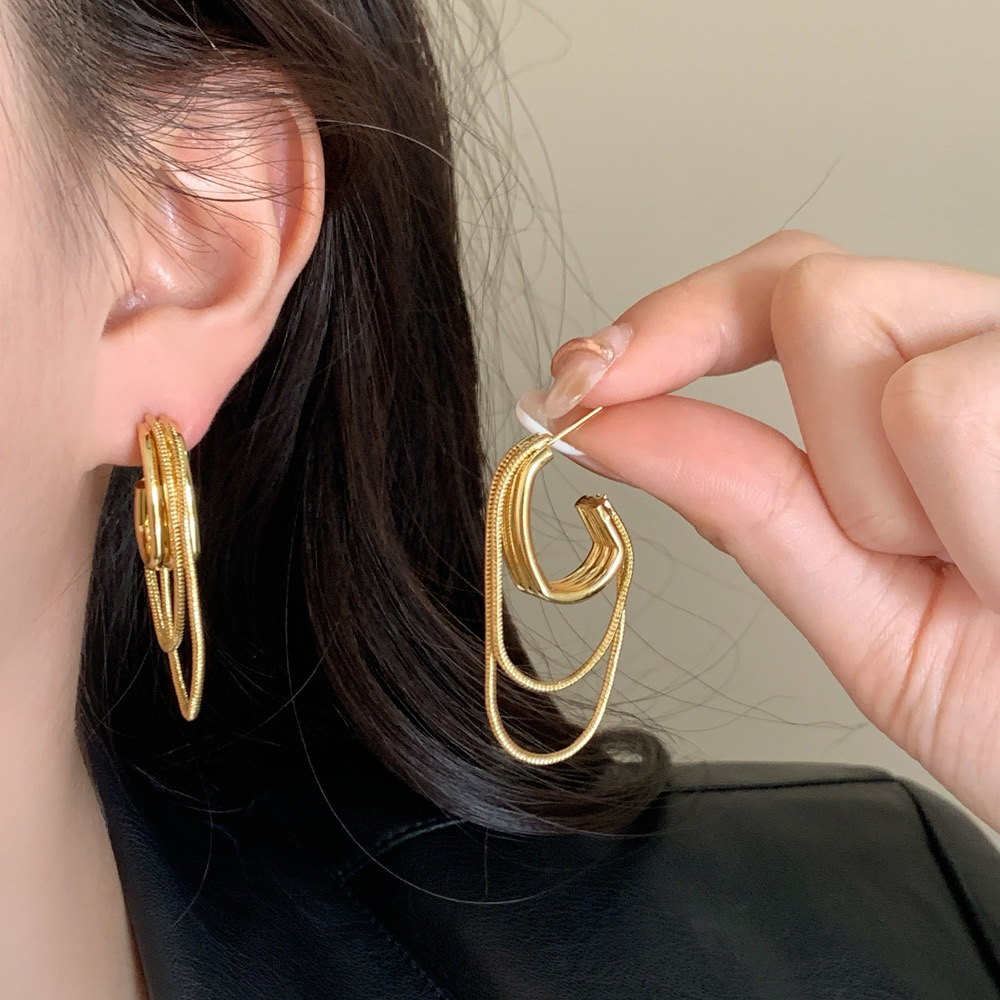 不规则多层蛇链流苏耳环小众耳环女耳饰XC952个性