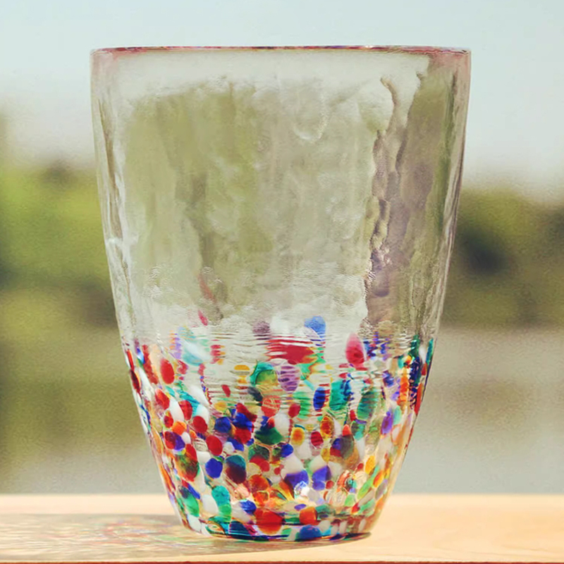 直播日本进口彩色水杯透明创意耐用玻璃杯带把手款茶杯家用小众杯