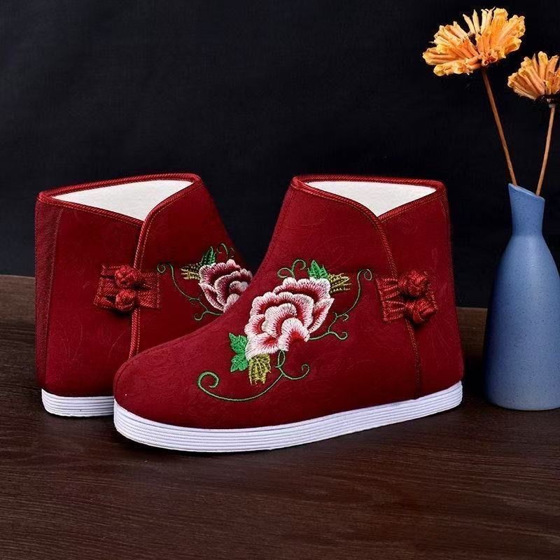 【添福添寿】女款寿鞋刺绣牡丹荷花千层底高帮棉鞋