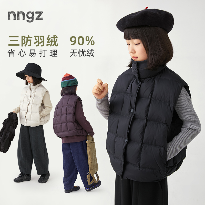 NNGZ设计师风女童三防羽绒马甲秋冬季保暖亲肤儿童外穿白鸭绒外套