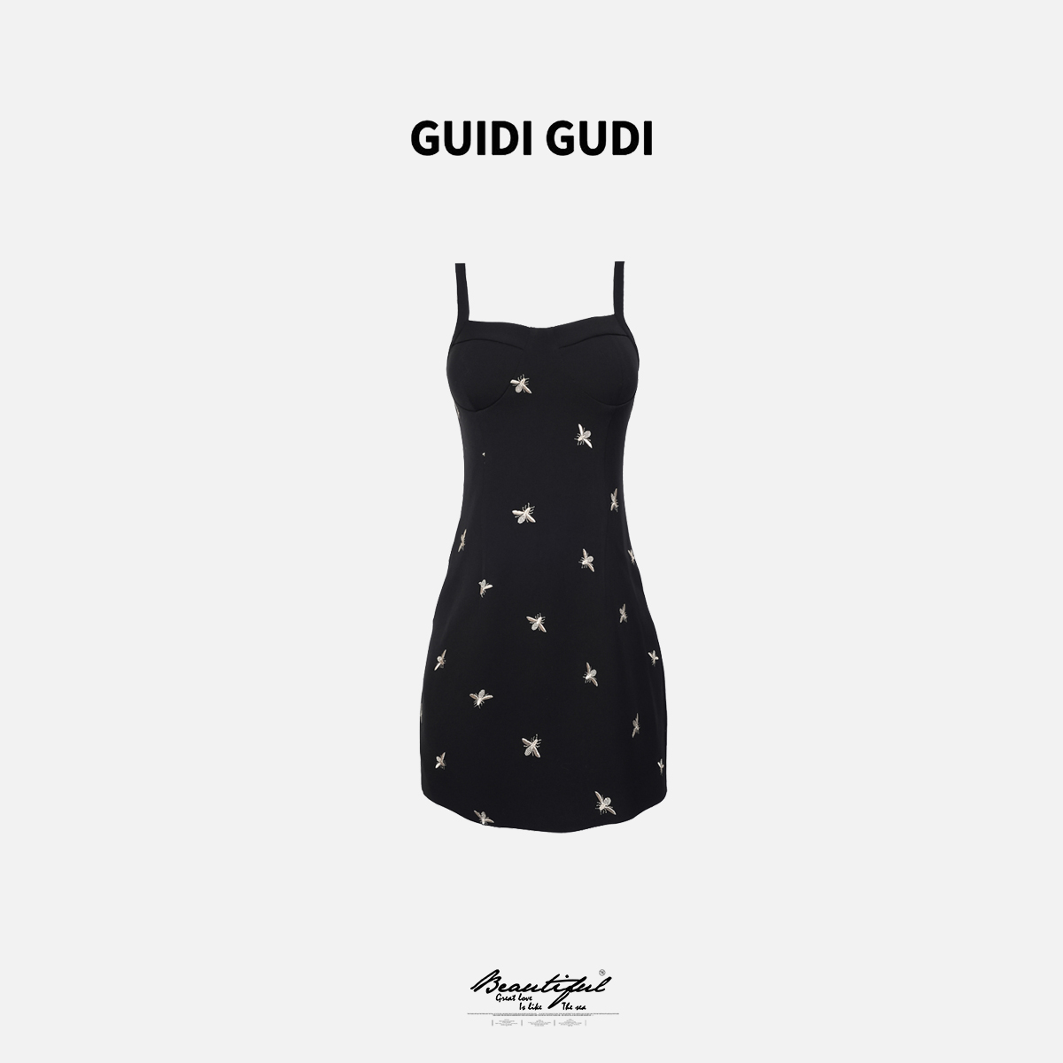GUIDIGUDI【小蜜蜂】黄加蓝吊带连衣裙女装裙子无袖夏季衣服