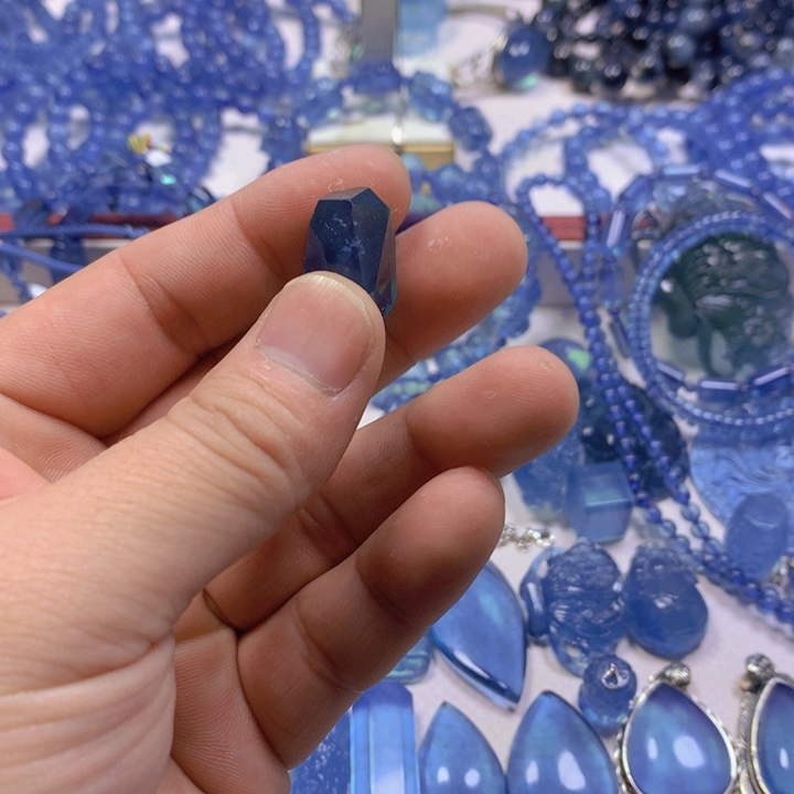 海蓝宝石颈饰银S925镶嵌戏