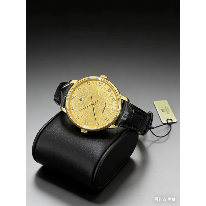 宇珀~男士水滴钻点位款黄金腕表（石英机芯0.1克)