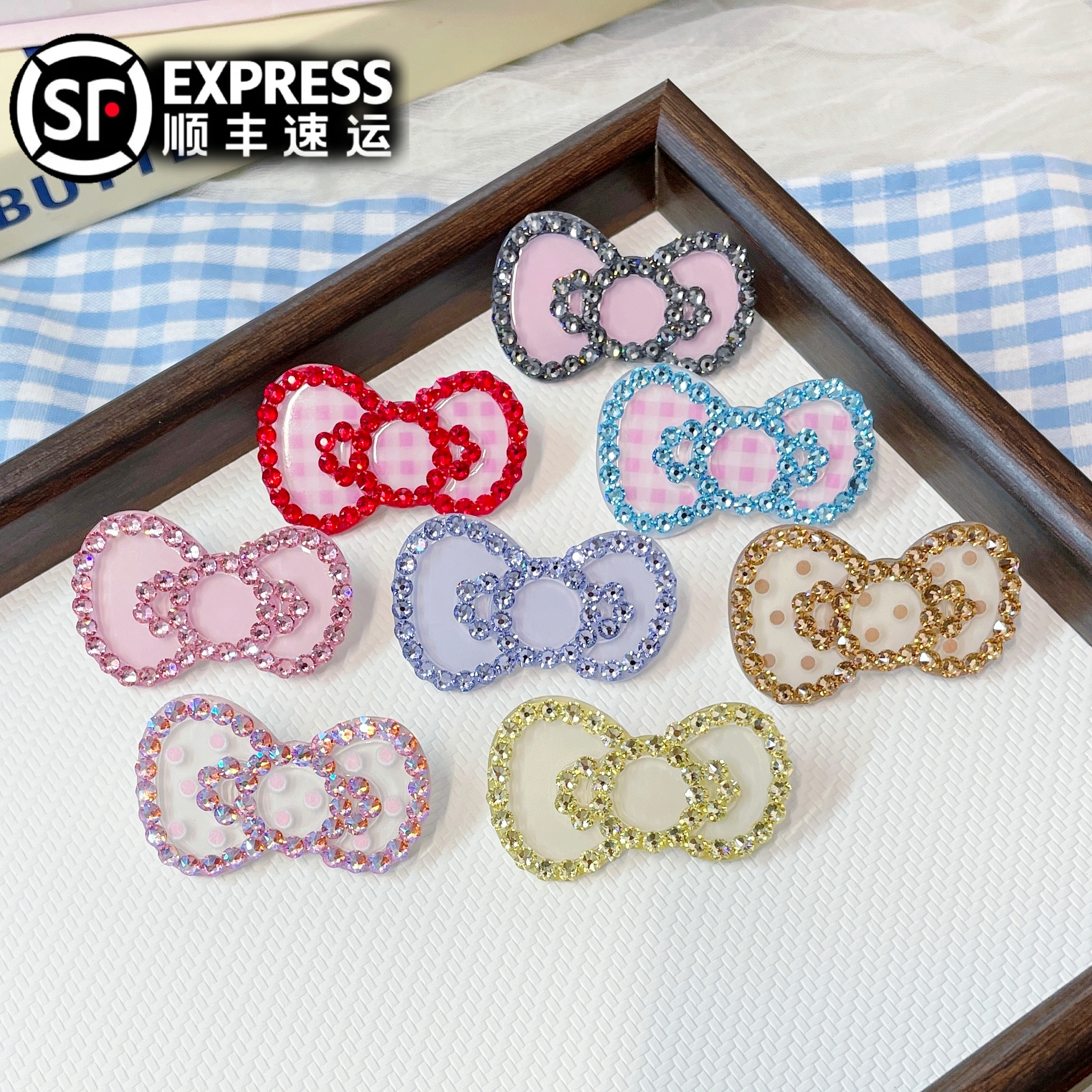 奈奈|全华圈钻蝴蝶结5厘米爆闪可爱卡通一字夹长毛宠物小狗发饰