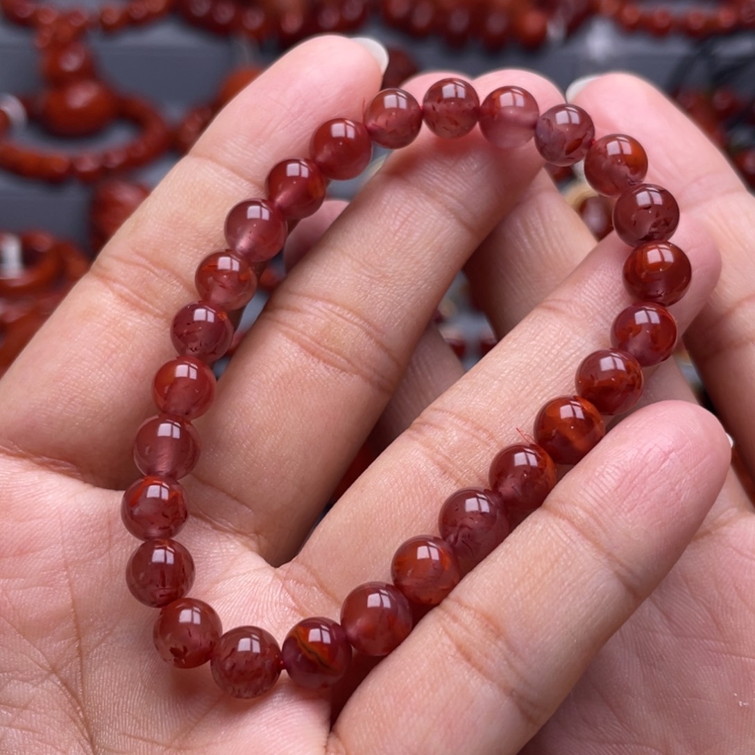 南红玛瑙未镶嵌珠宝奇石单圈7mm