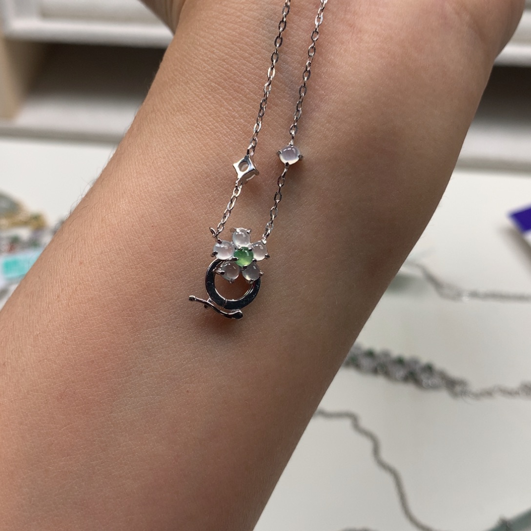 翡翠银S925镶嵌耳饰项链