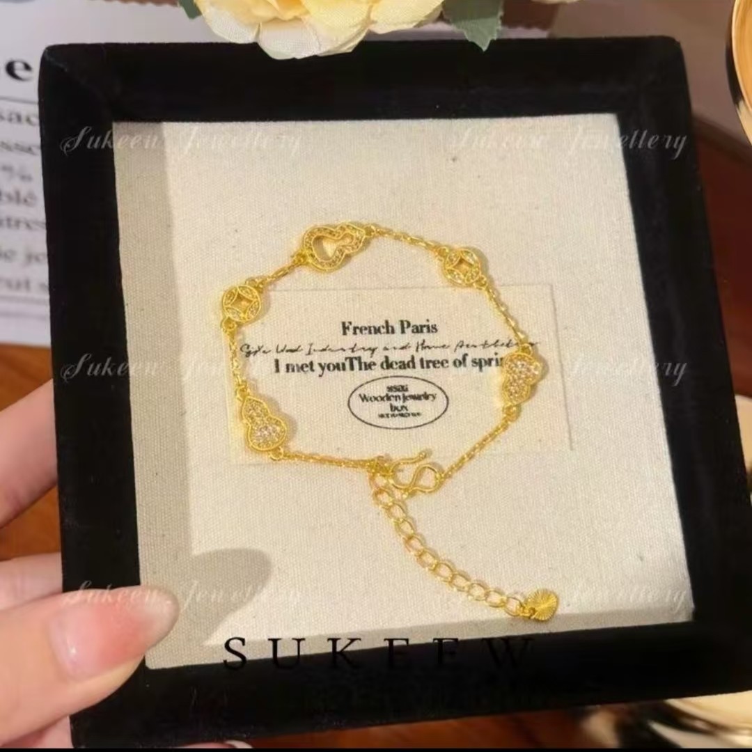 铜合金手链 新中式满钻葫芦钱币手链首饰百搭饰品小众金色轻奢