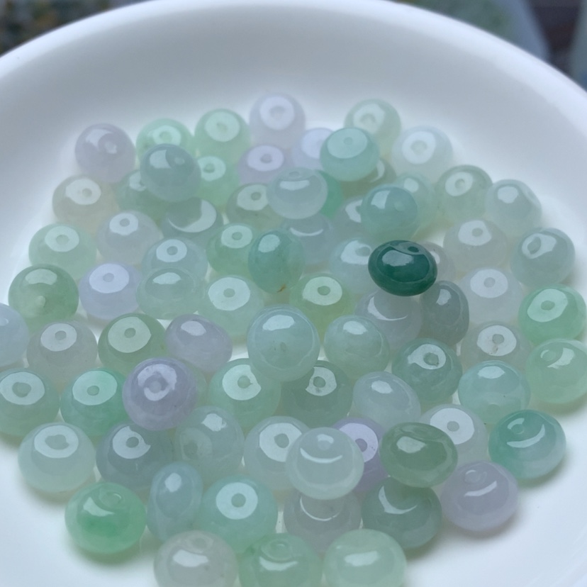 【闪购商品】翡翠手链未镶嵌卡5*8冰胶马卡龙鼓珠5颗（手串40颗）