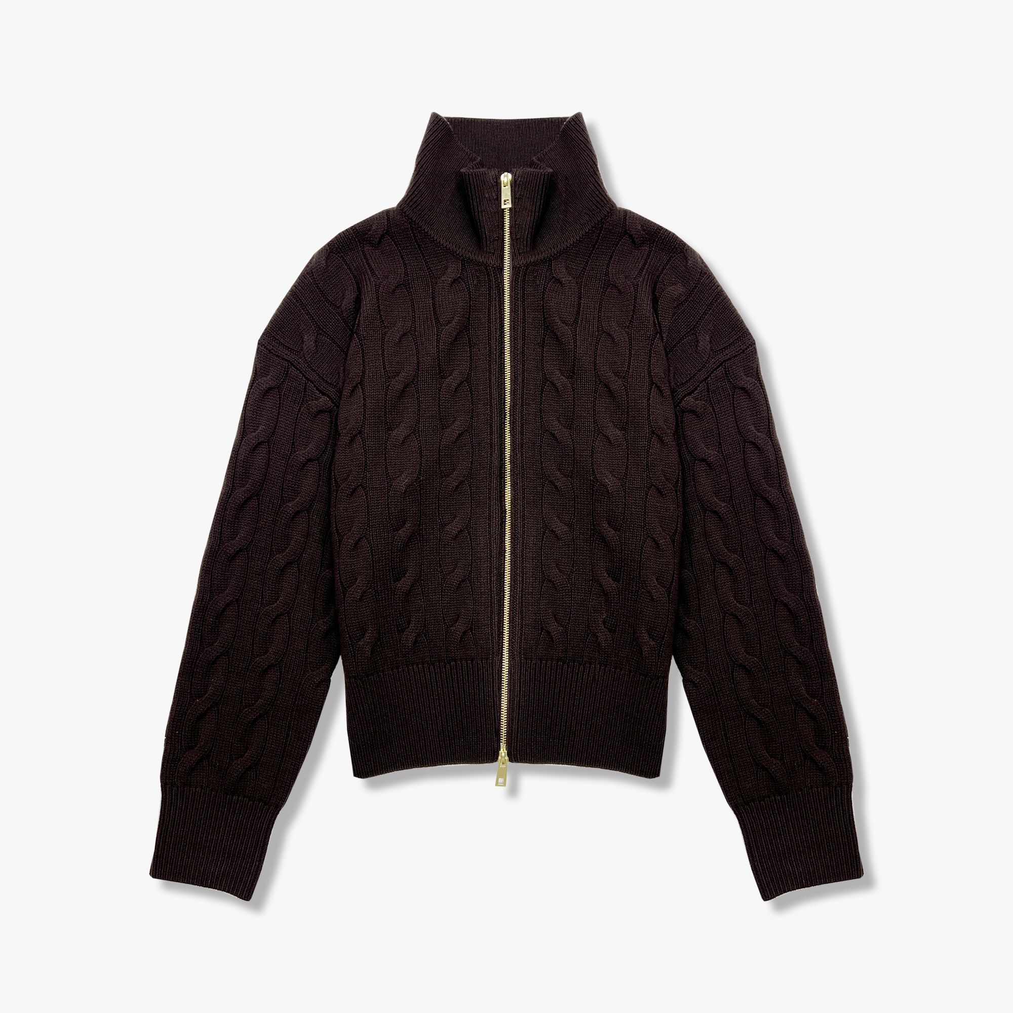 高领双拉链麻花羊毛衣