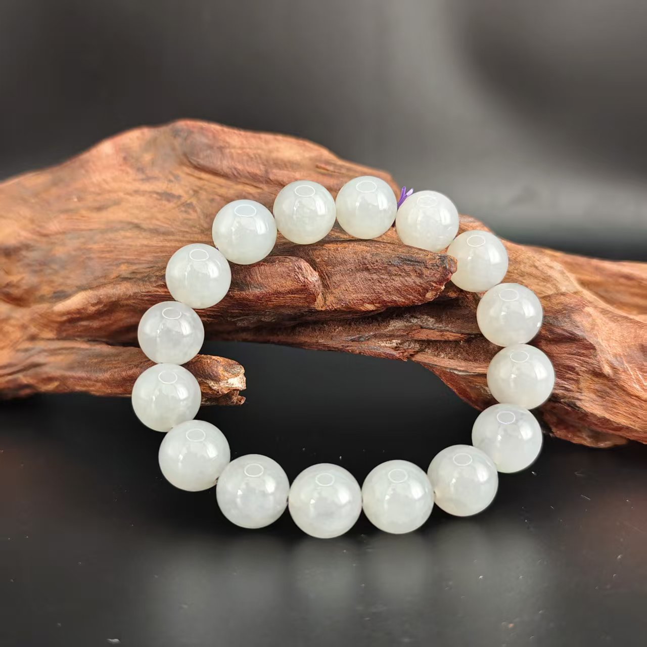 和田玉烟紫圆珠手串（卡12）3381