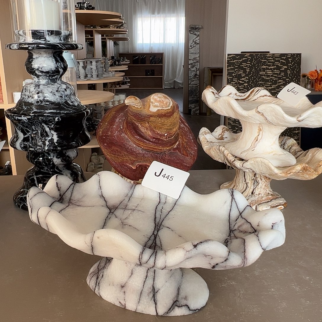 石材J445香雪梅波浪高脚果盘