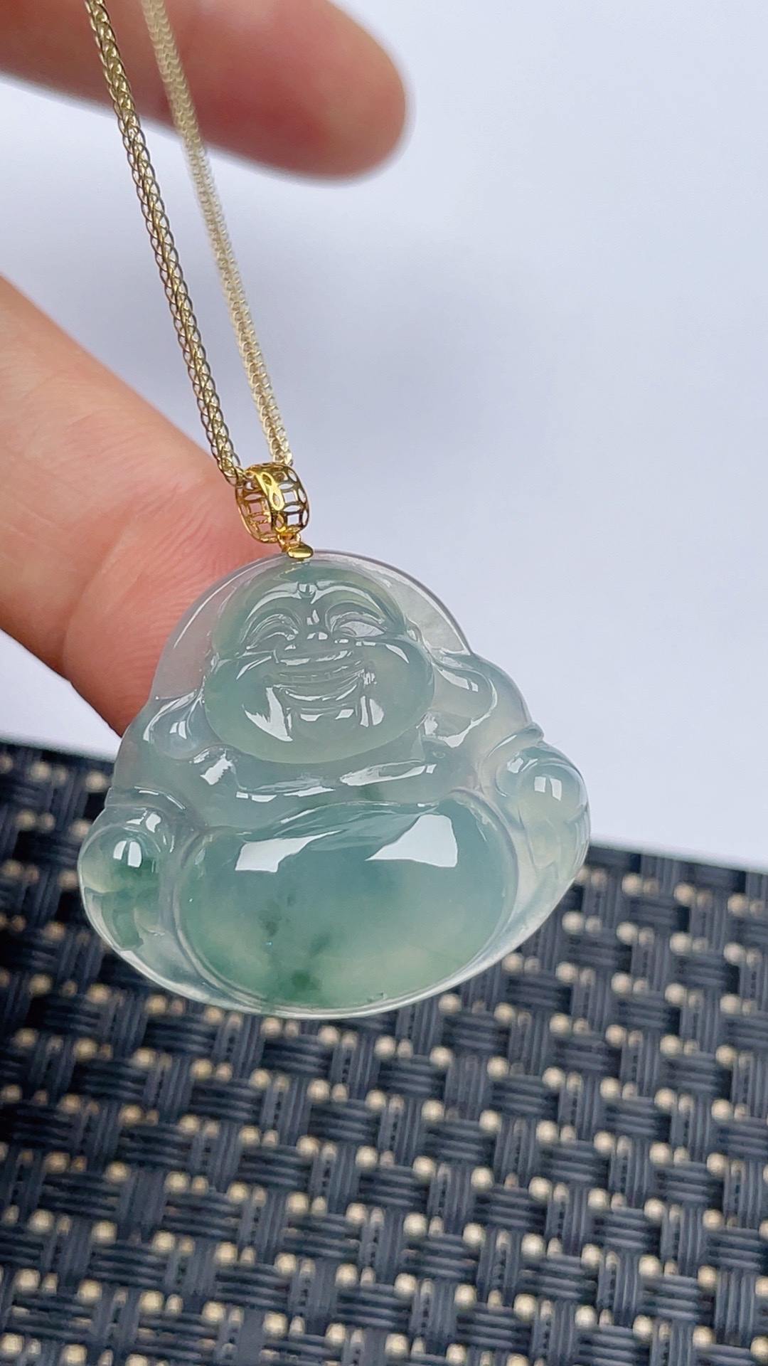 缅甸天然翡翠A货冰飘花佛公吊坠尺寸26.8-29.2-5.6