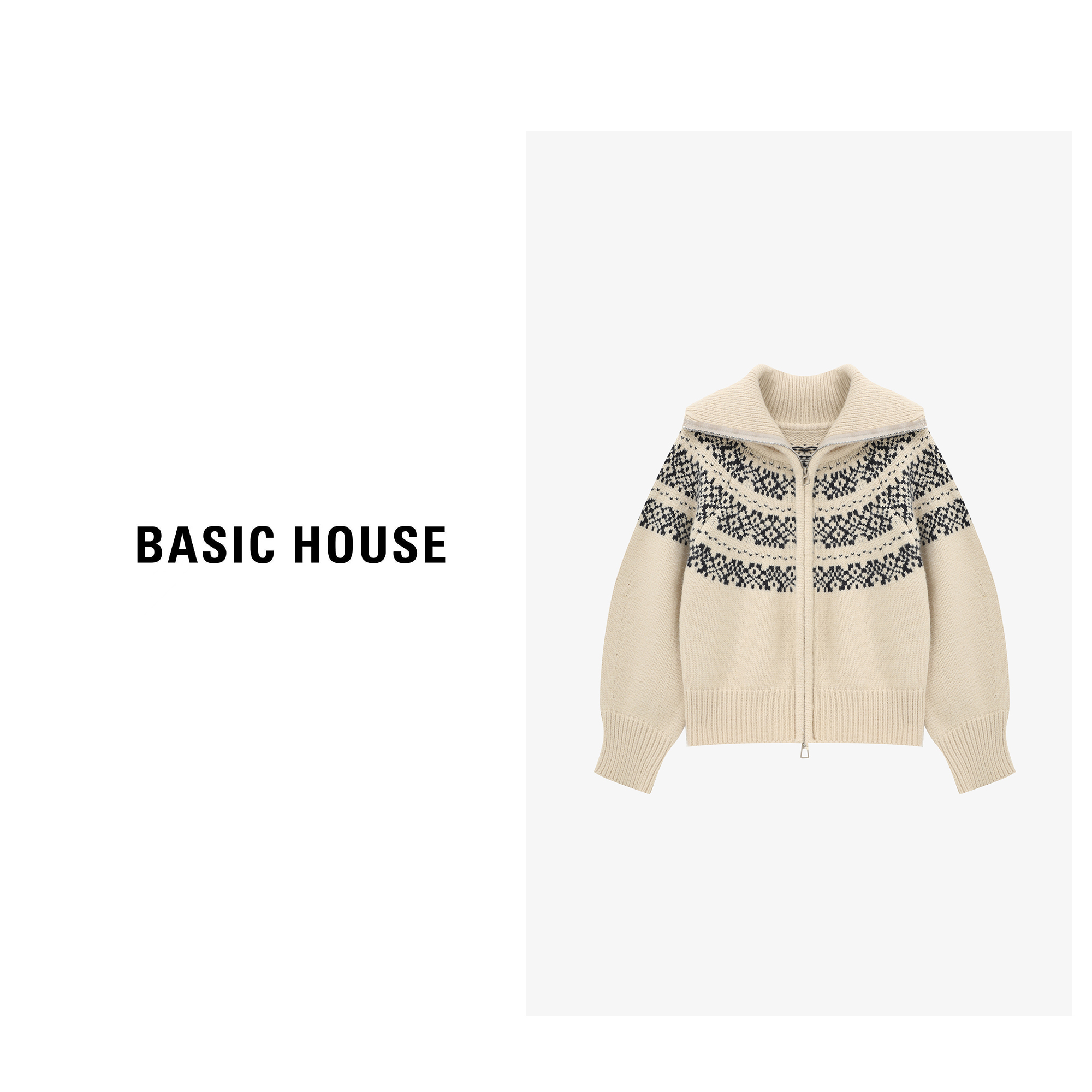 Basic House/百家好秋冬新款时尚费尔岛风开衫毛衣-B0625B5OTE2