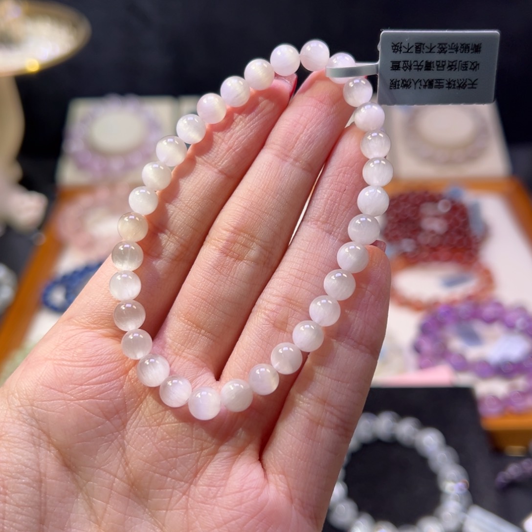 水晶手串未镶嵌Q**娜6m天花板猫眼白兔毛