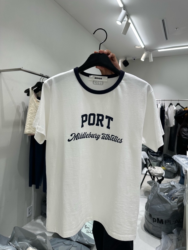 RIVER字母圆领LOGO纯棉T恤