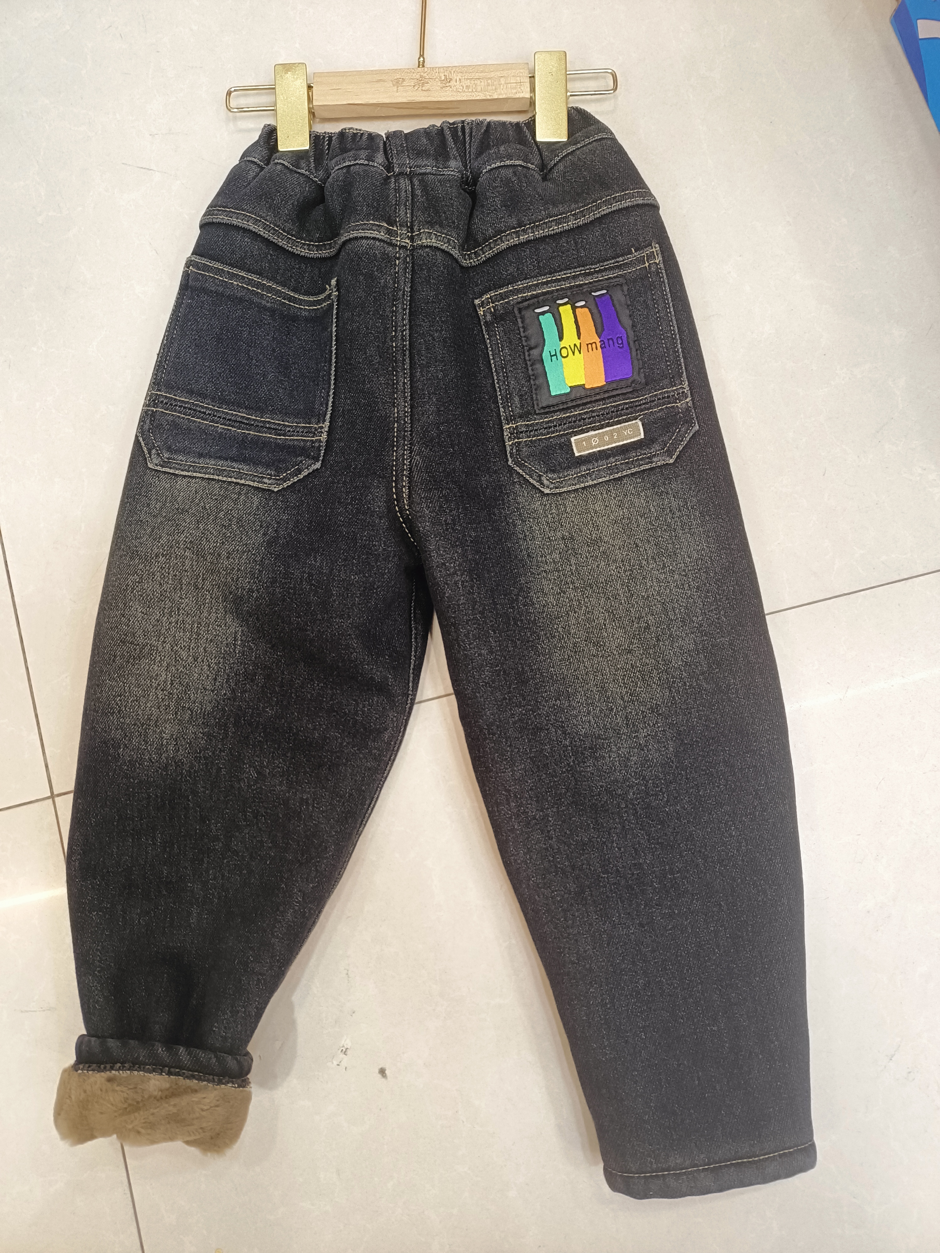 儿童加绒加厚牛仔裤