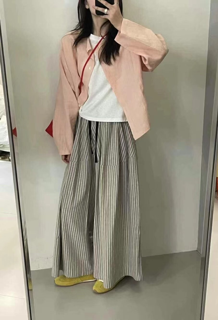 @哈呐I条纹夏季高腰条纹阔腿休闲裙裤