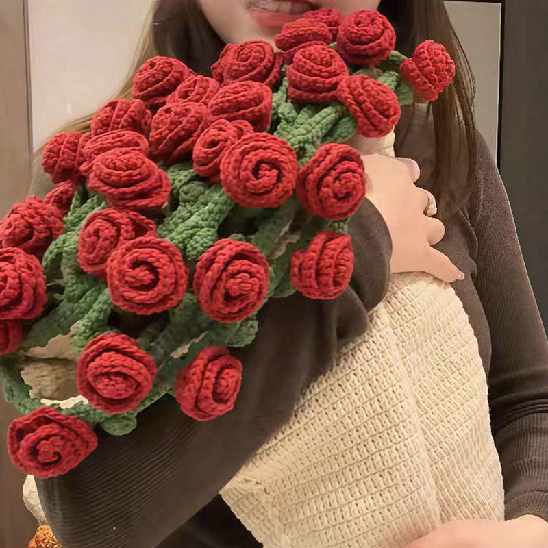 成品手工毛线毯子diy制作网红款式披肩圆形桌子款送女朋友花束毯