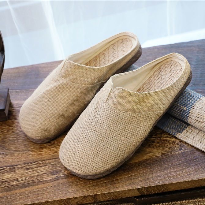 大理新款汉麻透气吸汗养脚半包拖鞋情侣款禅鞋女居士男中式拖