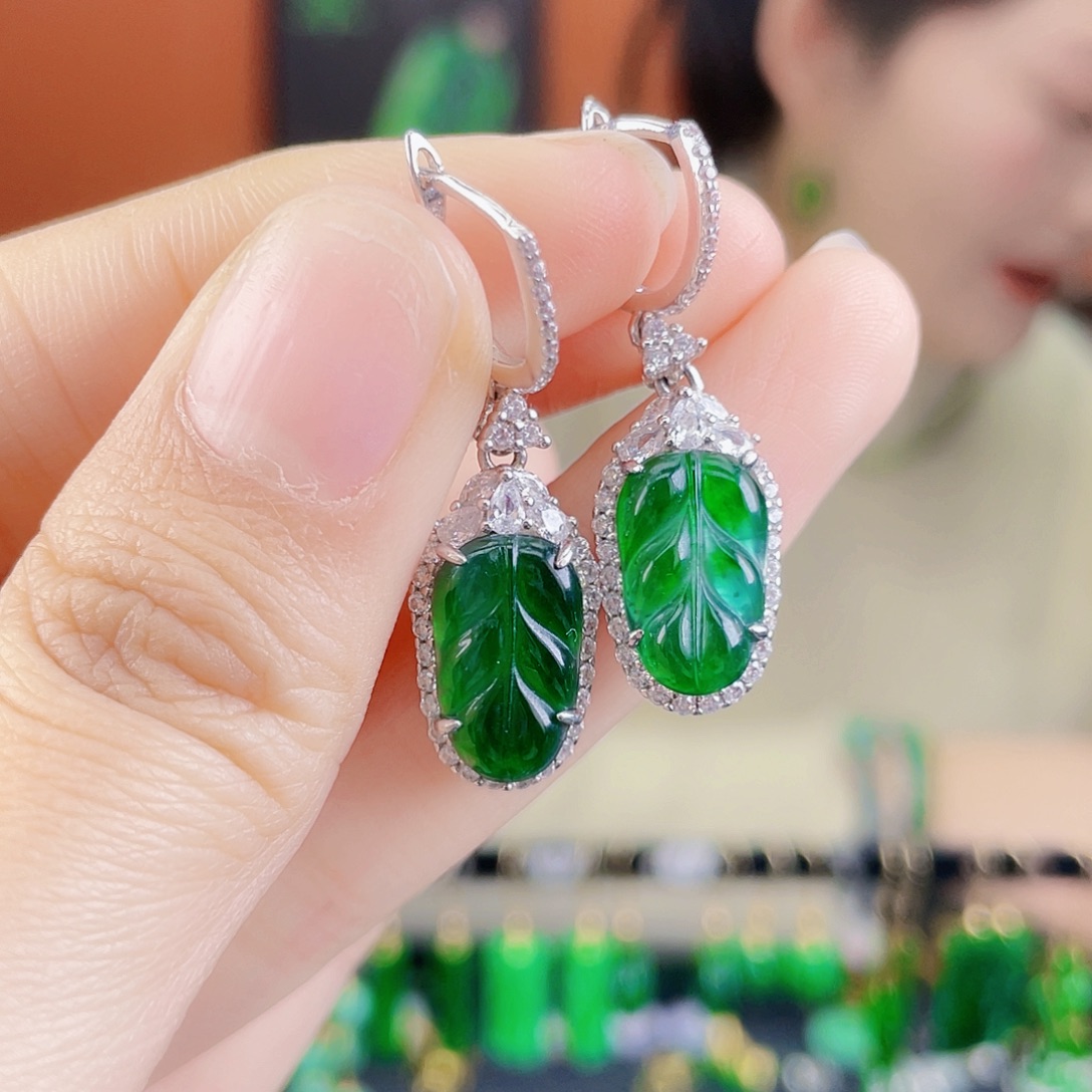 翡翠银S925镶嵌耳饰