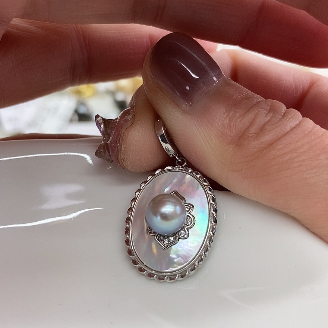 银S925镶嵌吊坠(不含链)海水珍珠