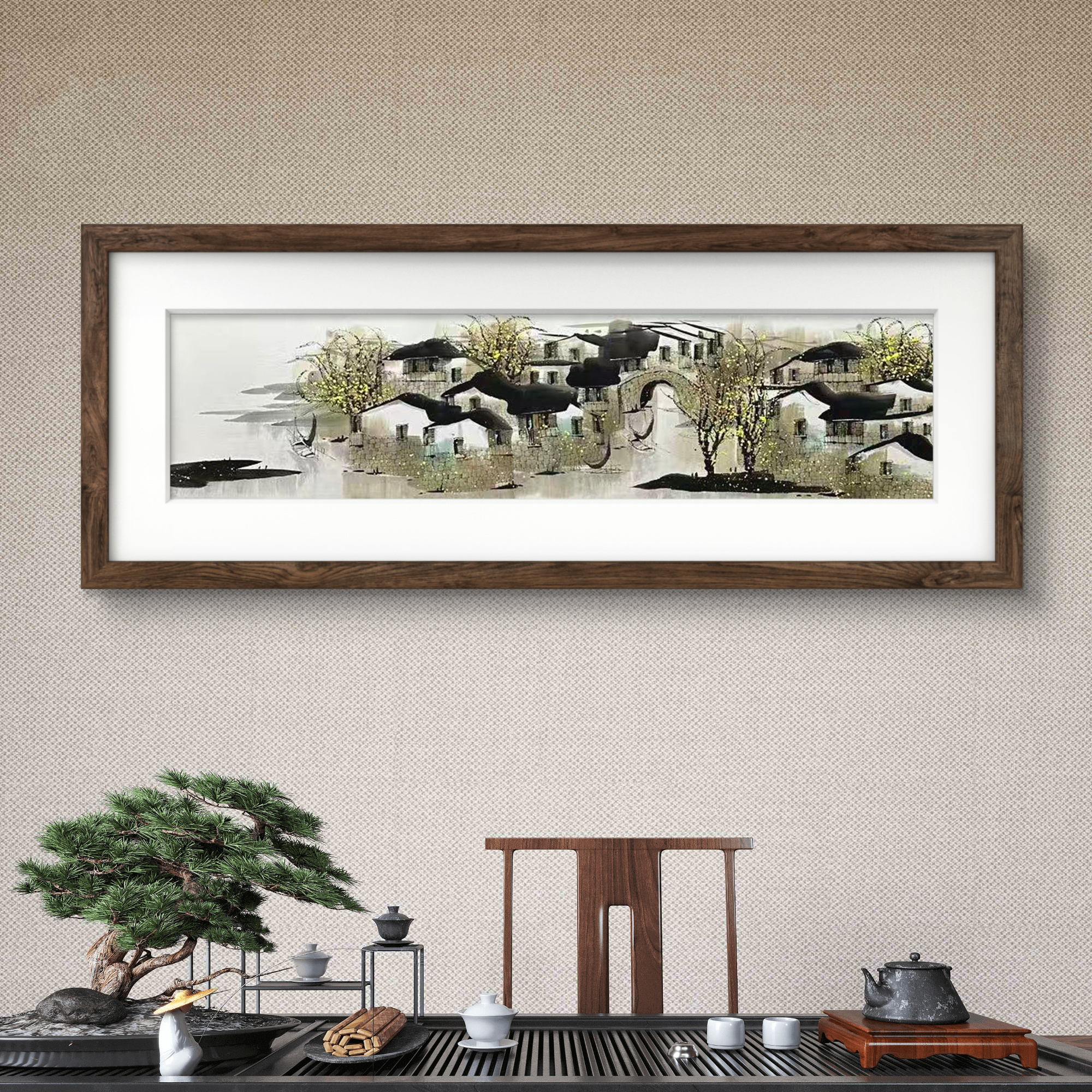 【水乡春景】张恒禄160*50cm手绘礼盒作品