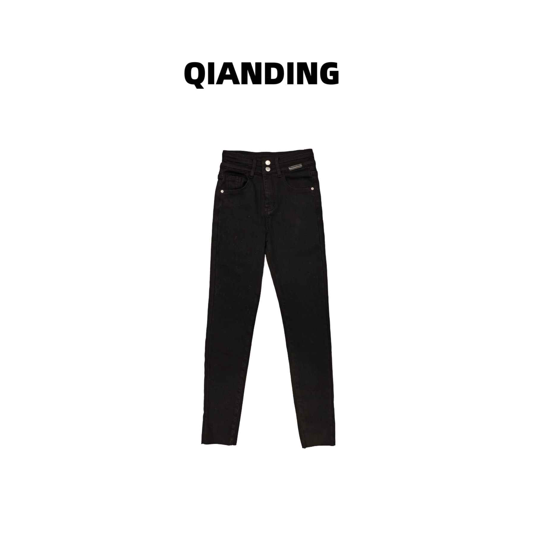 【QIANDING】【修身利器小脚黑牛】加绒时尚百搭重工水洗牛仔裤F409