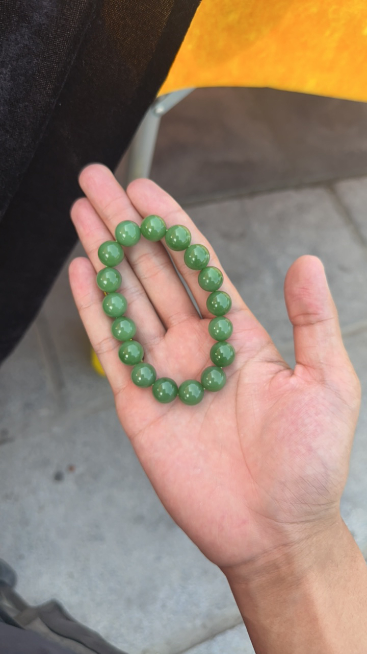 和田玉碧玉粉绿手串