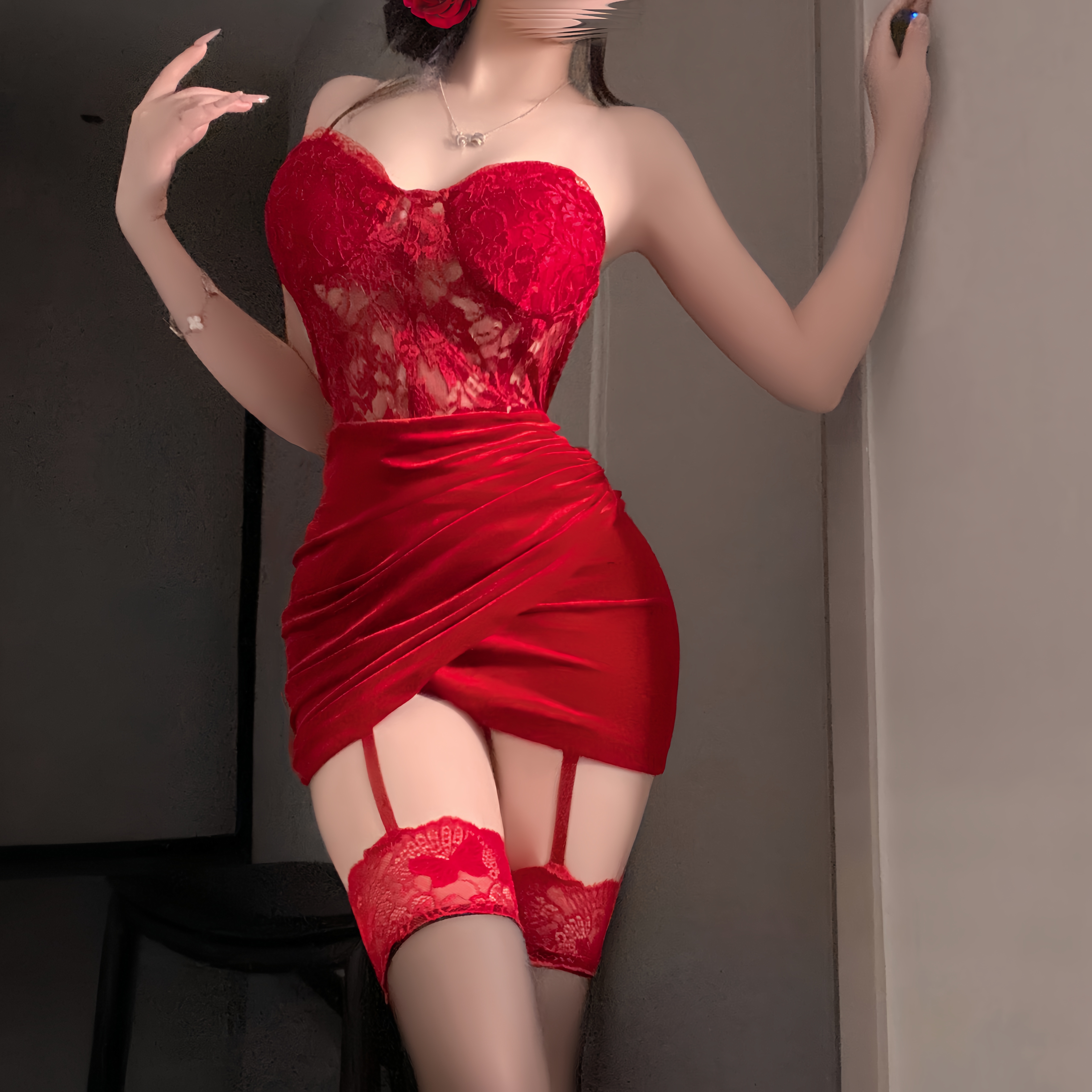 PINK涩性感纯欲红丝绒束腰短裙抹胸约会无袖修身纯欲辣妹风