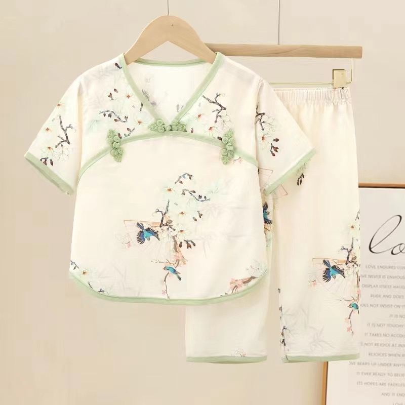 上衣复古家居服套装睡衣女装夏季女士短裤女居家短袖中国风