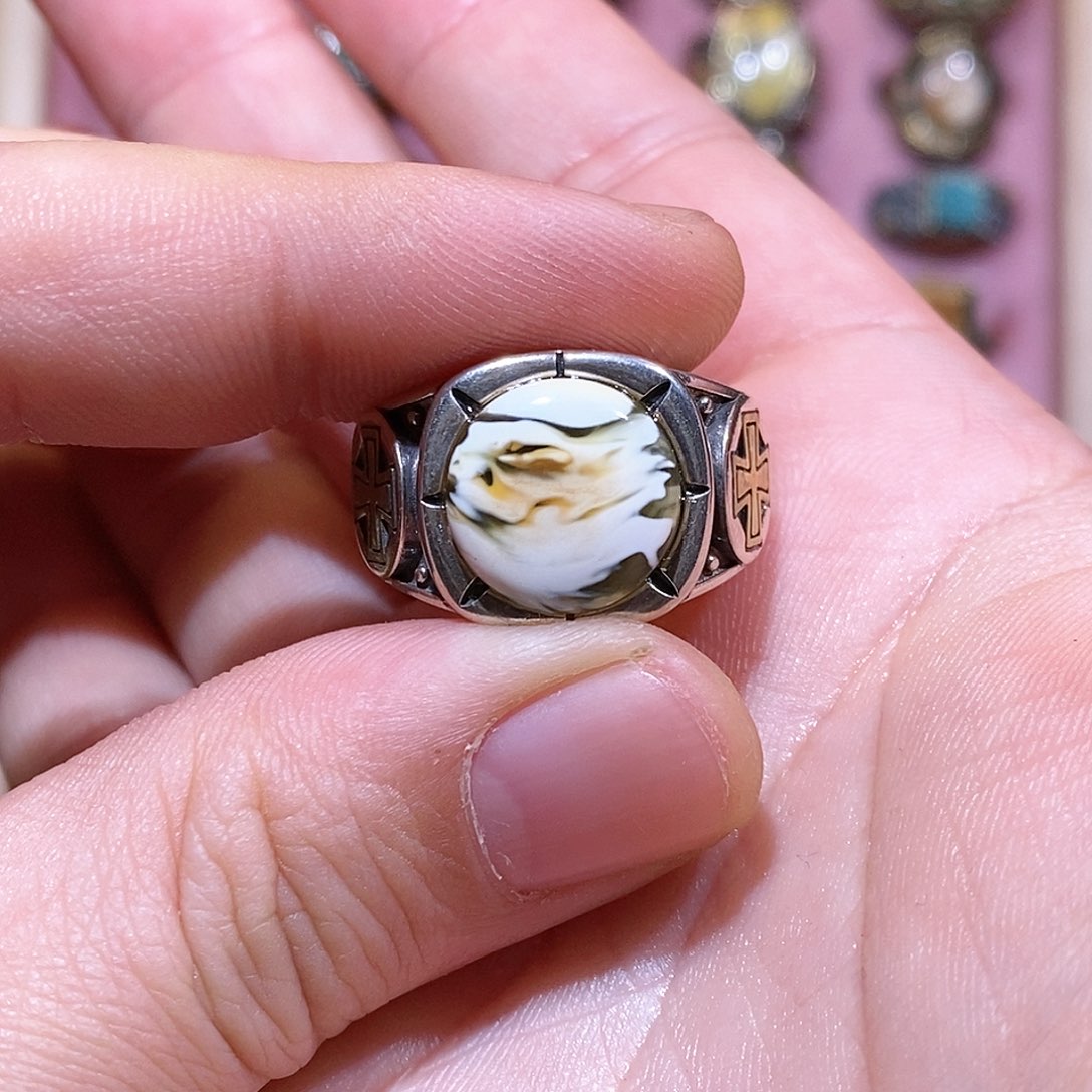 琥珀裸石银S925镶嵌戒指