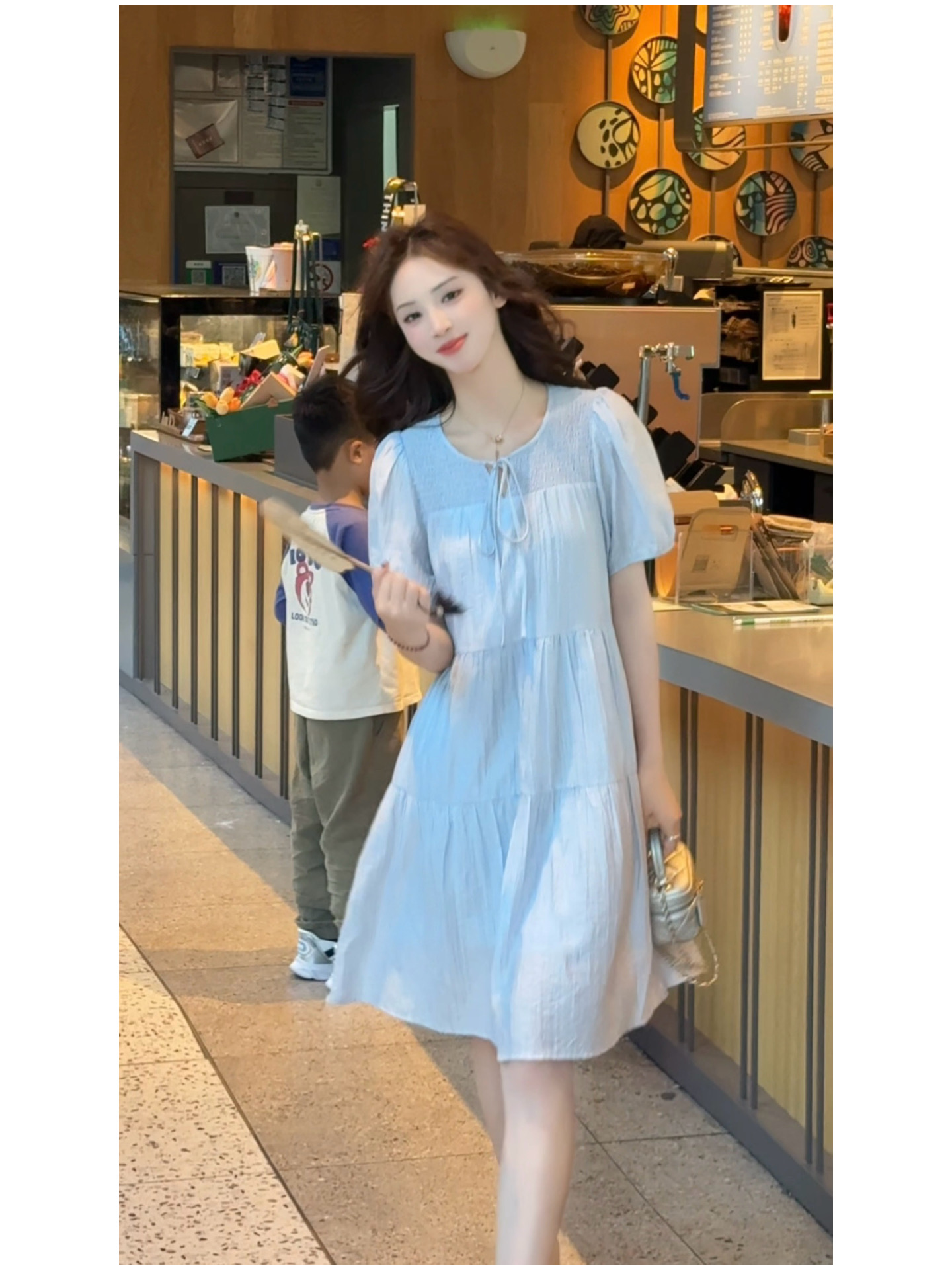 【逆风蓝调H】新款宽松减龄清新中长裙拼接打揽显瘦连衣裙