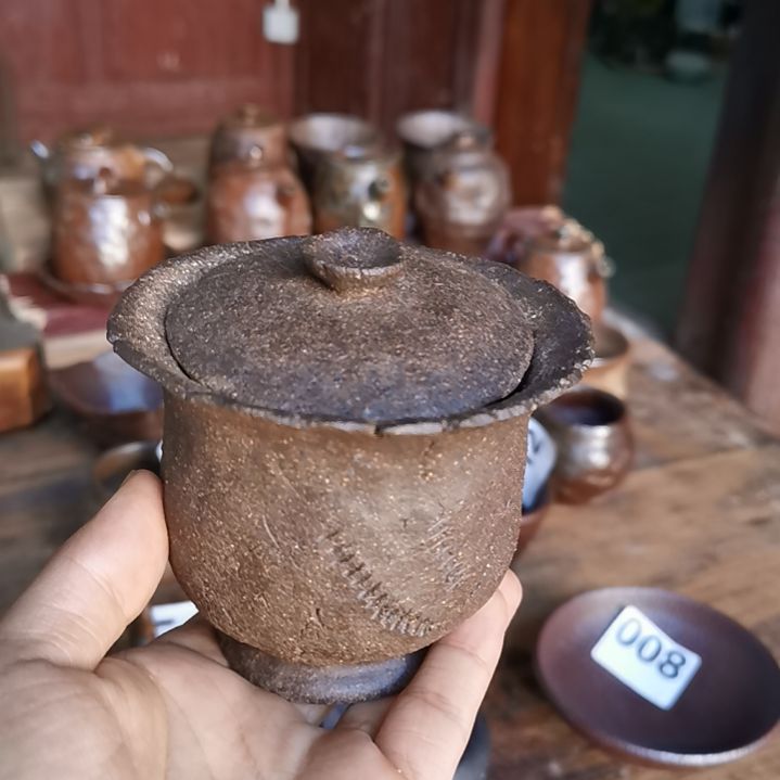 浅*柴窑裸烧 个性盖碗