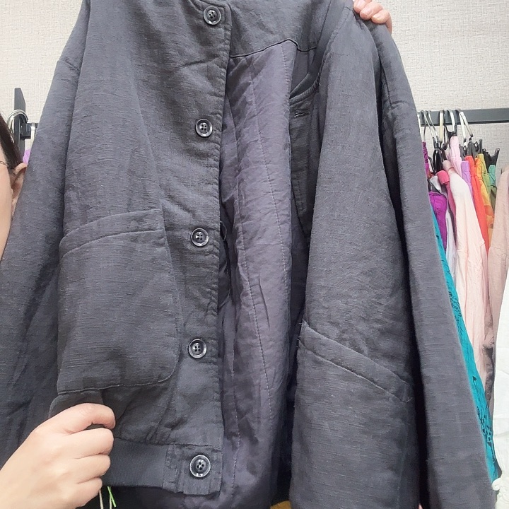 霞****灰蓝色亚麻棉服85192