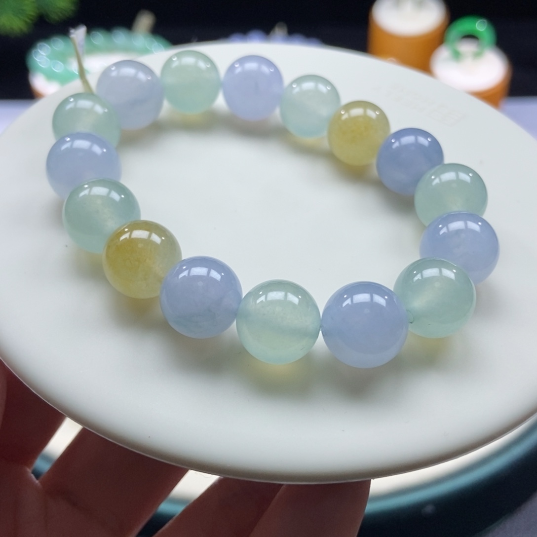 翡翠手串未镶嵌碧海蓝天圆珠11+